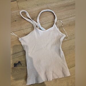 Zara Beige Ribbed Sleeveless Top